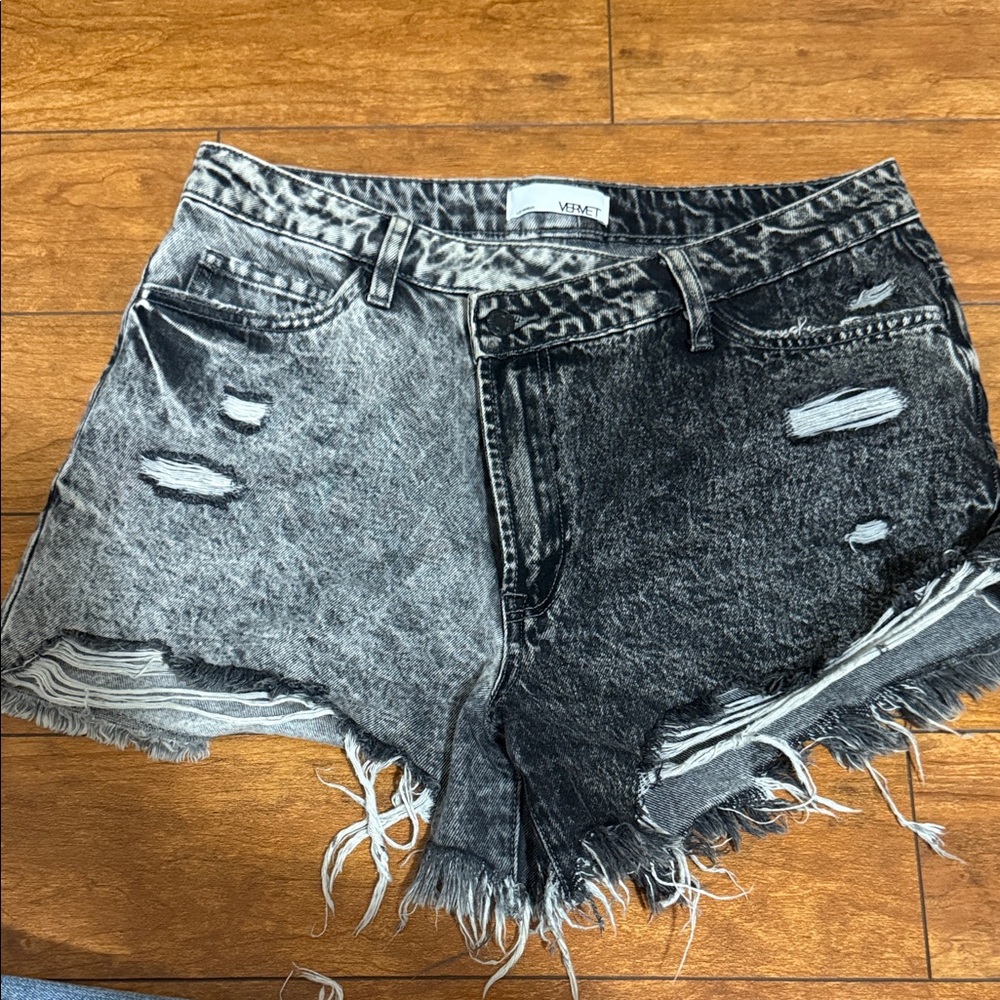 Black and Gray Distressed Women Shorts